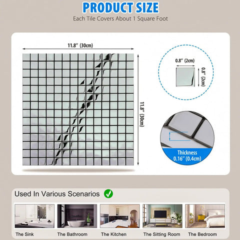 10 Sheet Stainless Steel Peel And Stick Backsplash Tiles For Kitchen 3D Plaid Silver Accent Wall Panels product size details