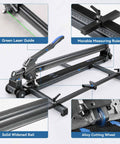 Heavy Duty Manual Tile Cutter Machine with Green Laser Guide and Steel Linear Rail for Large Format Tiles Up to 1200Mm showing movable ruler, alloy cutting wheel, and solid widened rail.