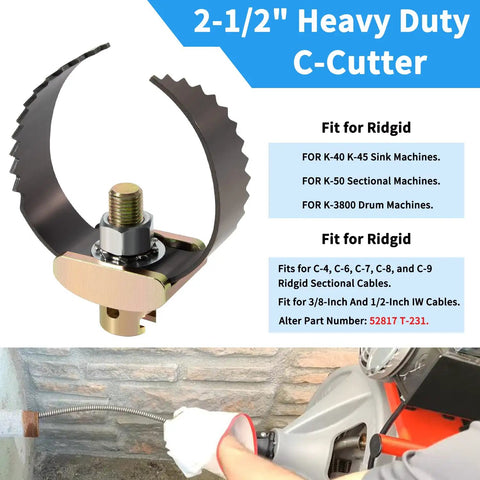 Professional Grade Heavy Duty 2 Inch C Cutter Drain Cleaner Tool with sharp spiral blade for grease removal
