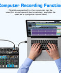 Five Channel DJ Mixer With 256 DSP Effects And USB Bluetooth MP3 Playback, 48V Phantom Power connected to laptop for recording