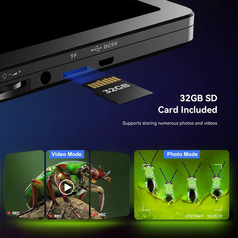 32GB SD card slot for 7 Inch Digital Microscope With Screen 1080P Live View 1200X Magnification 12MP Ultra Precise Focusing LCD