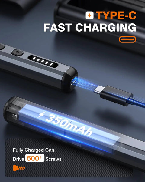 Cordless Precision Mini Electric Screwdriver Kit With 38 Magnetic Bits, Type-C fast charging USB detail, 350mAh battery