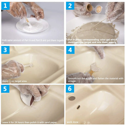 Step-by-step guide for using Color Matching Tub Tile And Shower Repair Kit Three Point Seven Ounce Odorless Bathtub Paint in Beige.