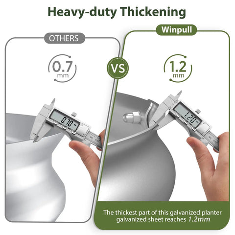 Comparison of sheet thickness in Heavy Duty Galvanized Raised Garden Bed Kit 4x2x1 Ft with safety edging, 0.7mm vs 1.2mm.