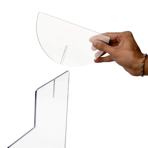 Hand assembling Heavy Duty Acrylic Desk Sneeze Guard 24 By 36 Inches Tabletop Shield With Transaction Window from 3 Pack