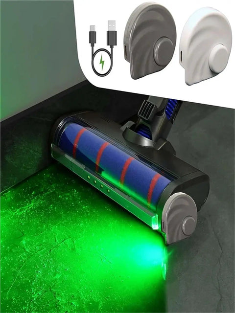 Universal USB Powered Vacuum Cleaner Display With Green Laser Indicators And Flexible Laser Components For Cleaning Machines Easy Plug In USB Setup And Stable Operation That Works With Most Vacs. USB-powered black vacuum brush with green laser light