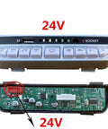 24V Kid Friendly Ride On Car Center Console Power Supply Switch With Bluetooth Music Display Panel And Speed Control Multi Function Replacement Part For Electric Toy Vehicle, front and back view