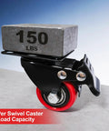 Heavy Duty 2 Inch Caster Wheels With Dual Brakes Silent Polyurethane Swivel Rollers Rock Solid 150 Lb Capacity Each with brake block.