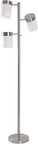 Modern Tree Floor Lamp With Brushed Steel Finish, Fully Adjustable Three Heads, Glass Drum Shade, 64.5 Inch Tall, Contemporary Task Lighting