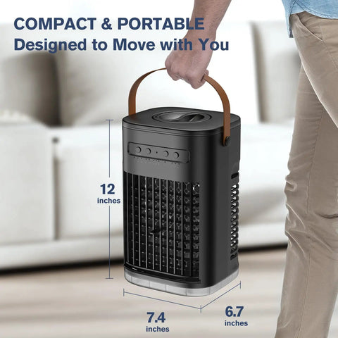 Person carrying 5 In 1 Portable Air Conditioner And Evaporative Cooler With 3 Speeds, 2 Ice Packs, 5400mAh Built In Battery