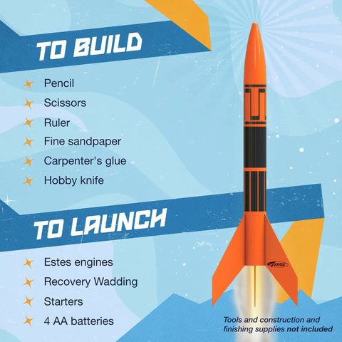 Alpha III Beginner Rocket Building Kit For Ages 10 And Up With Launch Pad And Controller, build and launch checklist with rocket illustration.