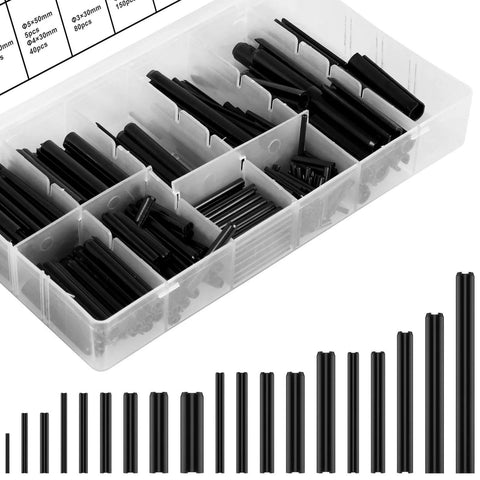Pro Grade 450 Piece Stainless Steel Roll Pin Assortment Set With Slotted Hollow Spring Pins in storage case