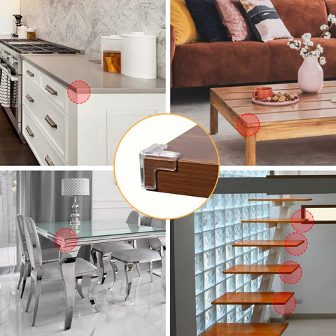 Premium Heavy Duty Silicone 24 Pack Corner Protectors For Sharp Tables And Counters used on various furniture edges to enhance safety.