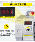 Digital display showing variable speeds for 8 Inch X 32 Inch Extended Mini Metal Lathe Machine With Chuck, 850 Watt Motor.