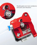 Beefed Up Dual Gear Ender 3 Extruder With Nema 17 Motor showcasing red metal gears and spring for Creality 3D Printers.