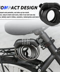 4ft 5 Dial Resettable Bike Lock Cable With Quick Release Mount, shown on a bike, highlighting the compact design and security features.