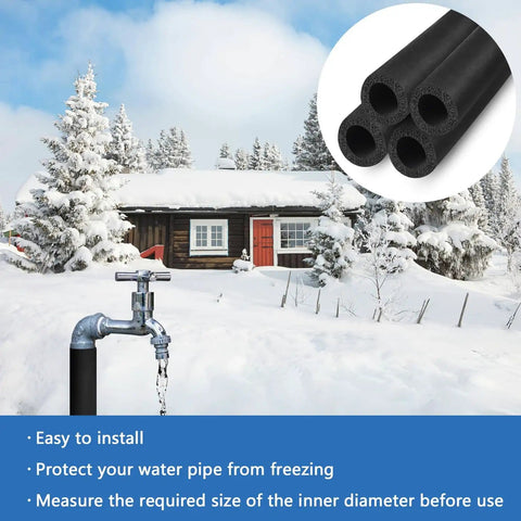 Pipe Insulation Foam Tube Three Eighths Inch ID One Inch OD Approximately One Meter Long For DIY Projects in snowy setting