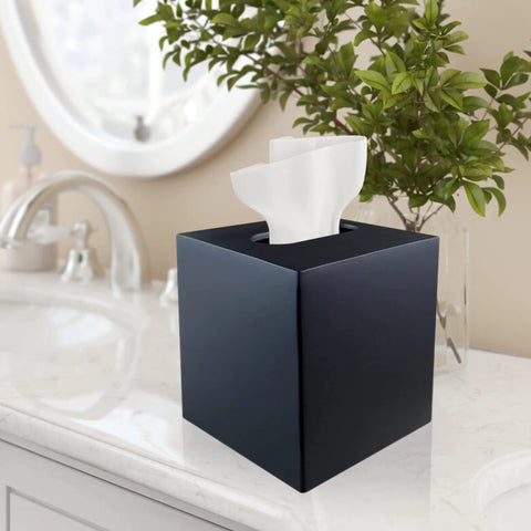 Square Tissue Box Cover In Matte Black Metal, Durable Facial Tissue Holder For Bathroom Vanity, Luxury Modern Design