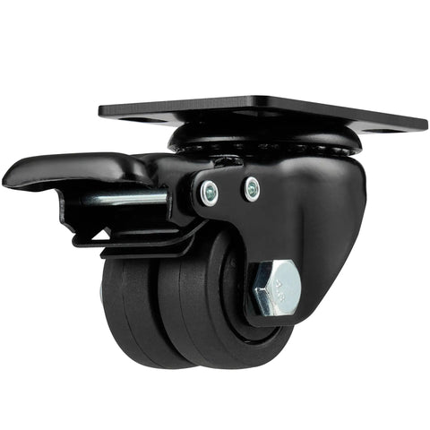 Built Tough Heavy Duty Swivel Casters 1.5 Inch Double Wheel Solid Nylon With Locking Brakes showing a close-up side view.