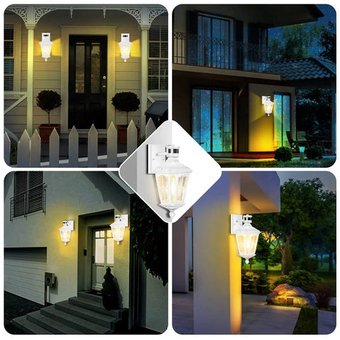Collage of Easy Install Outdoor Motion Sensor Wall Lights With Dusk To Dawn Sensor LED Lantern on various house exteriors