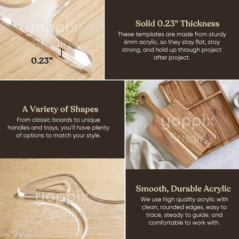 Charcuterie Board Router Template Kit Pro-Grade 9-Piece 6mm Thick Acrylic Template Set for Woodworking with various templates