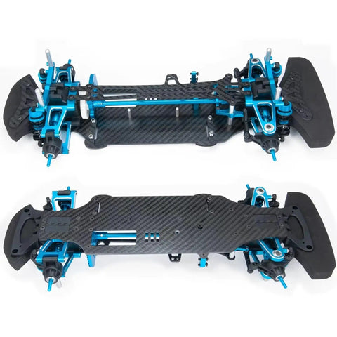 Beefy Metal RC Car Chassis Frame 1 By 10 Scale Upgrade for On Road Drift RC Cars, top and bottom view of lightweight durable chassis kit