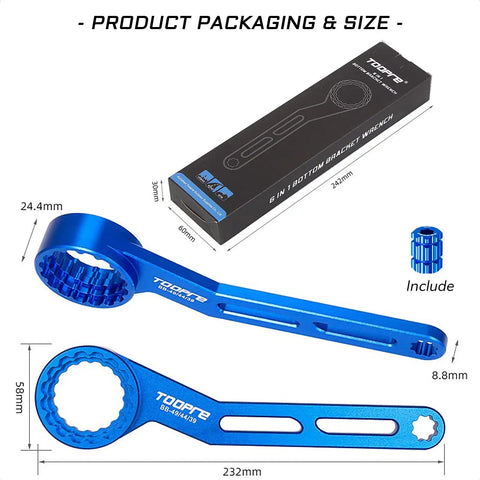 Six In One Bike Bottom Bracket Tool For 12 And 16 Notch External Cups 39 41 44 46 49 Mm Lockring And Crank Arm Cap Install Removal With Long 23.2 Cm Lever Built For Shimano SRAM FSA Rotor Chris King Truvativ GXP with packaging