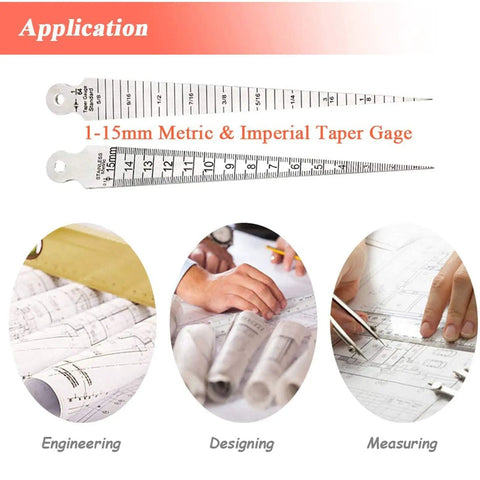 Stainless Steel Taper Gauge 1-15mm and 1/32-5/8 Inch Welding Gauge For Inch And Metric Feeler Gap Measurements 0.1mm Accuracy