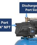 1/2 HP Cast Iron Shallow Well Jet Pump with Dual Voltage 115/230V, showing 1-1/4-inch suction port and 1-inch discharge port