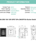 Beefy 5 Piece On Off On Boat Toggle Rocker Switch Set Black Marine Grade Panel Mount Waterproof Electrical Switches For Boats And Marine Electronics Easy Wiring Durable Build Replacement Boat Switches, black SPDT rocker switch diagram with 13x19mm panel opening