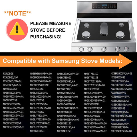 List of compatible Samsung stove models for Stovetop Saver Protector For Samsung Gas Stoves Nonstick Burner Covers