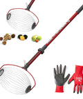 Skip The Yard Chore Hustle With This Roll Up Nut Gatherer That Snags Walnuts Apples And Lawn Clutter Straight Into Its Spreading Cage While Saving Your Back And Sweat And Ships With Comfort First Pro Grip Gloves For Quick Cleanup with red metal handle and cleaning gloves.