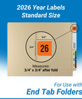 2026 Year Stickers For End Tab File Folders With Orange Color Code, Heavy Duty Adhesive Chart Labels, 3/4 In By 1-1/2 In, USA Made