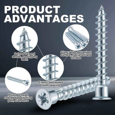 100 Pack 7mm By 50mm Confirmat Screws For Wood Cabinets And DIY Projects, showcasing design features like pointed tail and flat head