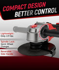 Heavy Duty Brushless Cordless Angle Grinder 4 1/2 Inch With 10000 Rpm Motor Built For Tough Cuts And Grinds showing compact design.