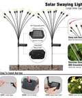 Diagram of Two Pack 10 LED Solar Firefly Garden Lights Outdoor Waterproof Decorative Lamps installation and features.