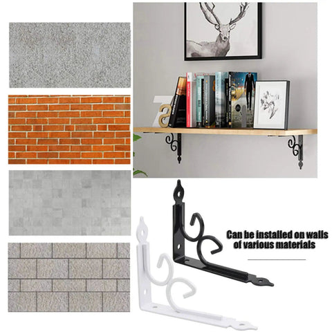 Heavy Duty L Shaped Wall Mount Bracket Set Slick Rust Resistant Metal Shelf Support Frame For Hanging Baskets And Sweet Home Storage Setup White Corner Braces displayed with wall texture samples.