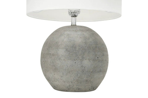 Round Terracotta Table Lamp With Canvas Shade In Distressed Grey Finish, Modern Boho Desk Companion With Rotary Switch, 60W Max, Bulb Not Included.