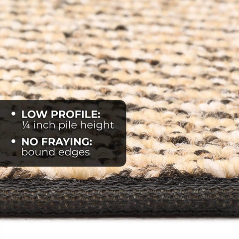 Close-up of Set Of 15 Skid Resistant Carpet Stair Treads Black Ripple 8 Inches By 30 Inches No Slip Rubber Backing edge detail