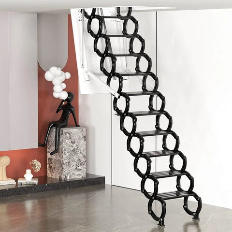 Rock Solid Remote Control Attic Ladder Pull Down Loft Staircase With Titanium Alloy Frame showcasing heavy duty folding steps.
