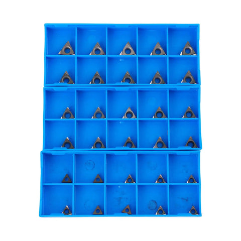 Pro Grade Boring Head Carbide Inserts TBCT060104 TBCT090204 TBCT110304, 30pcs in blue storage case, for brake lathe and woodturning