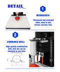 Yokoma 110V hinge drilling machine; white workbench with red suction pad and black combined drill unit, two-piece set