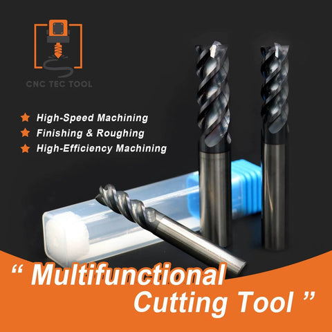 Three Five Eighths Inch Four Flute Square End Mills with Forty Five Degree Helix and AlTiCrN Coating for Metalworking