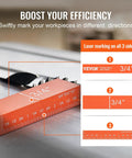 Close-up of Pro Grade Router Table Setup Bars Kit block, 3/4" size, orange aluminum with laser engraved markings, enhancing precision