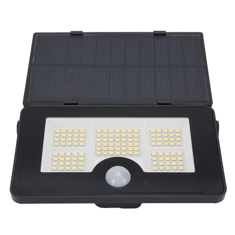 GOWENIC Solar Powered Floodlight, 4 Lighting Modes, Foldable 180 Degree, top view showing solar panel and LED lights.
