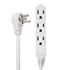 Flat 20 Feet Angled Extension Cord With 3 Outlets For Indoor Use UL Listed White Space Saving Power Cable with flat plug