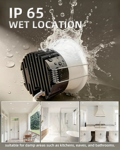 zouzai 3 Inch LED Recessed Lights Anti-Glare, 5CCT, Dimmable, White 4 Pack in wet location, water splashing, suitable for kitchens.