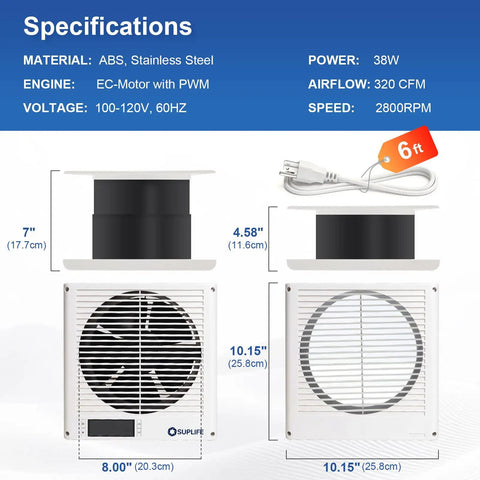 8 Inch Through Wall Room To Room Fan With Remote Reversible Airflow Boss Level Airflow Quietly Moves Air Between Rooms 320 CFM Specifications