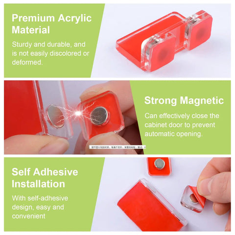 16 Set Double Magnetic Door Latches Self Adhesive L Shaped Acrylic Door Closures in hand showcasing magnetic strength