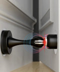 Grip Tight Magnetic Door Stops No Hassle Drilling With Dependable 3M Adhesive Tape To Keep Entryways Open, black zinc alloy door catch installed.